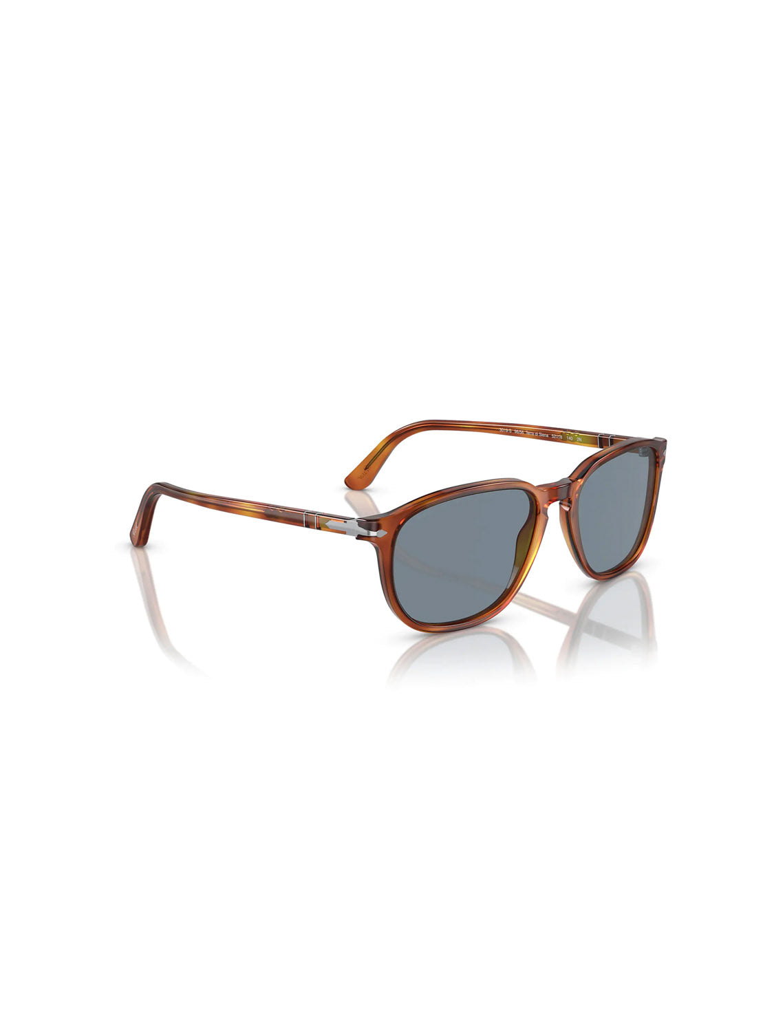 The Persol - PO3019 sunglasses feature a classic acetate frame design in brown, with dark crystal lenses, thin arms, and a reflective underside. These modern yet simple glasses from Persol are perfect for casual wear.