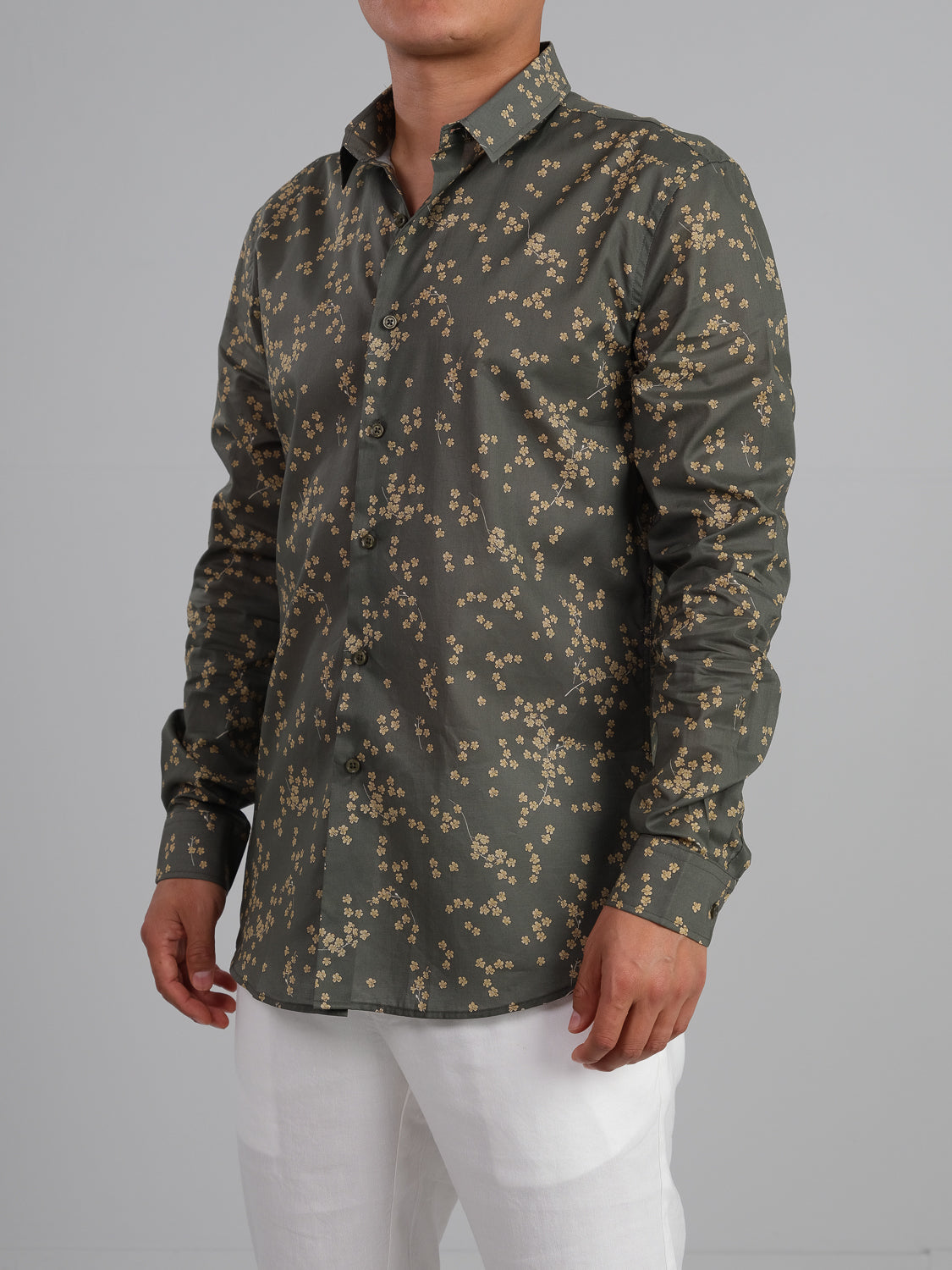 Olive Bloom Long Sleeve 100% Cotton Printed Shirt