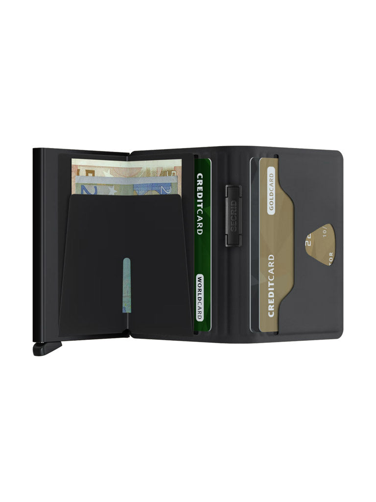 The Secrid Bandwallet TPU by Secrid is a slim wallet featuring multiple slots for credit cards and euro banknotes, keeping cards and cash neatly organized and visible—a modern design for efficient organization.