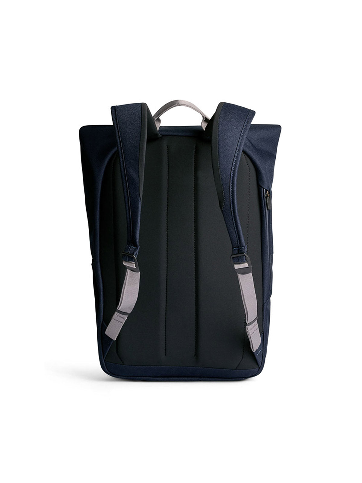 The Bellroy Melbourne Backpack Compact 13L is a sleek, minimalist backpack with padded shoulder straps and gray adjustment buckles, shown from the back on a white background. Its sturdy carry handle makes it ideal for the urban professional.
