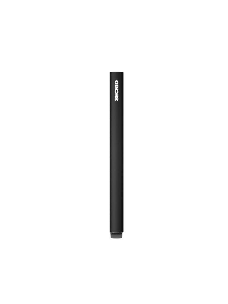 A slim, rectangular black Secrid Cardprotector Minimal Wallet stands upright on a white background, featuring RFID-safe technology and the SECRID logo in white near the top.