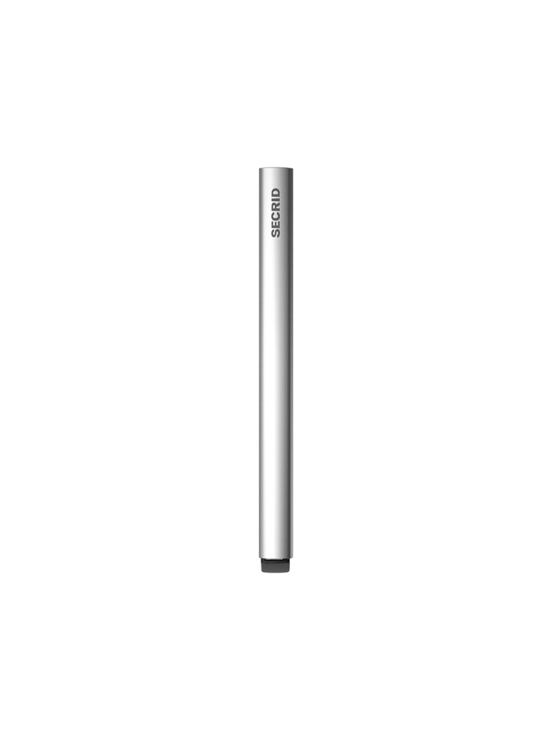 The Secrid Cardprotector Minimal Wallet is a slim, silver wallet with rounded edges and SECRID printed vertically near the top, designed for RFID protection and shown against a plain white background.