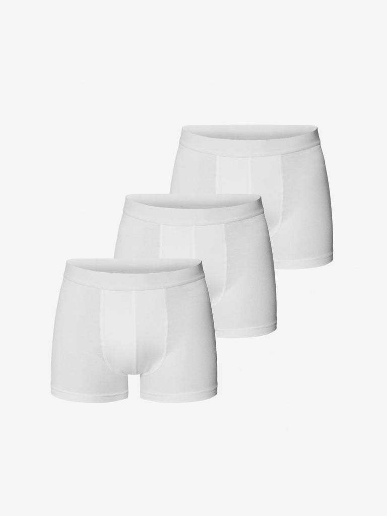 Three Bread & Boxer - 3 Pack Boxer Briefs are displayed on a plain white background, made from organic cotton and featuring a reinforced front and elastic waistband for a clean look.
