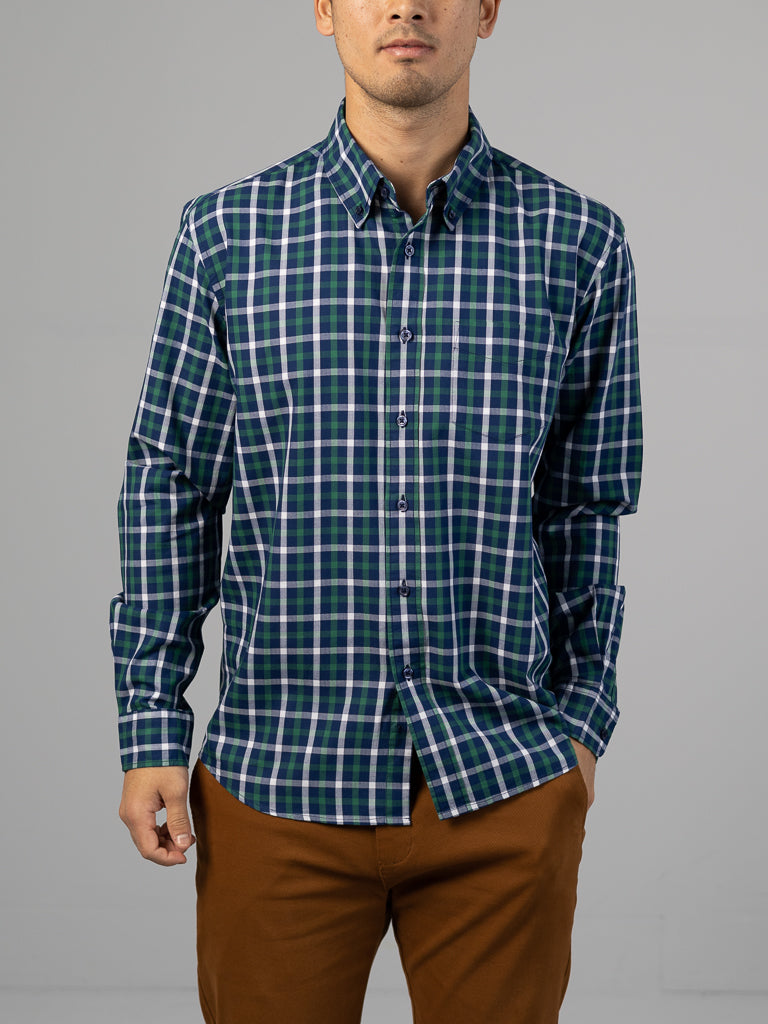 Wade Cotton Plaid and Stripe Long Sleeve Button Down Shirt