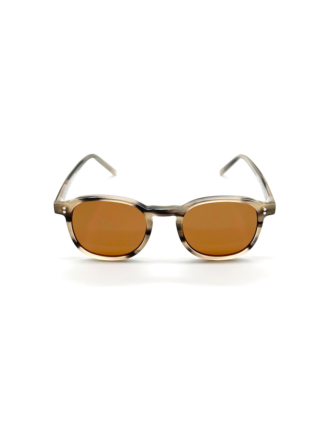 The A144C36B ID Polarized Sunglasses from ID Menswear feature brown oval CR39 polarized lenses and a light brown, semi-transparent Mazzucchelli Acetate frame, shown against a white background.