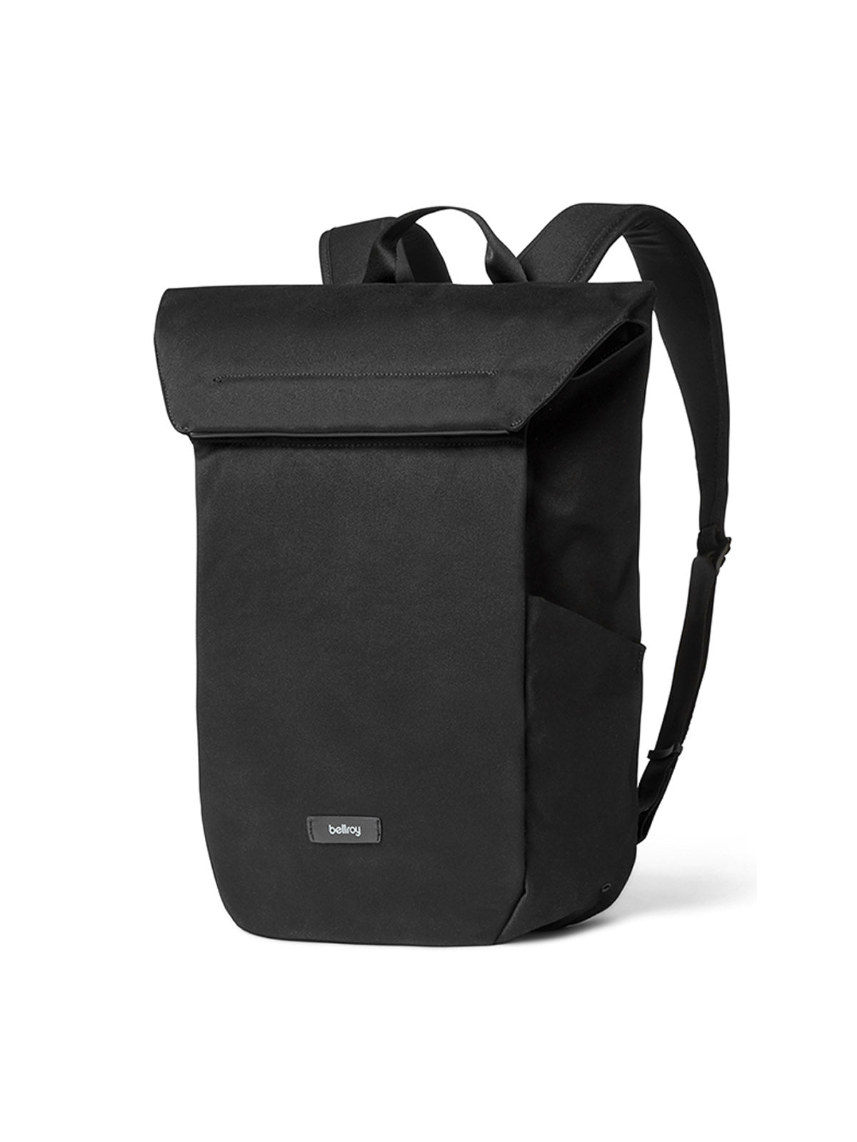 The Bellroy Melbourne Backpack - 18L is a sleek black urban bag with adjustable shoulder straps and a small rectangular Bellroy logo on the front, shown against a plain white background.