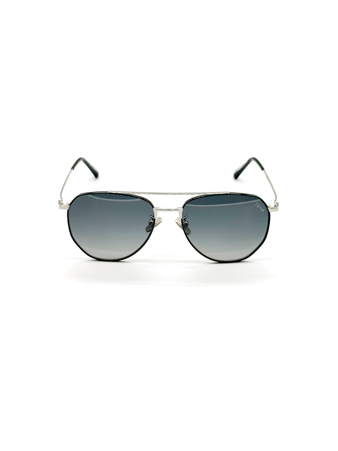 ID Menswears M417GG ID Polarized Sunglasses feature round dark gray lenses on a thin metal frame with straight arms and black ear tips. They provide UV400 protection and are displayed against a plain white background.