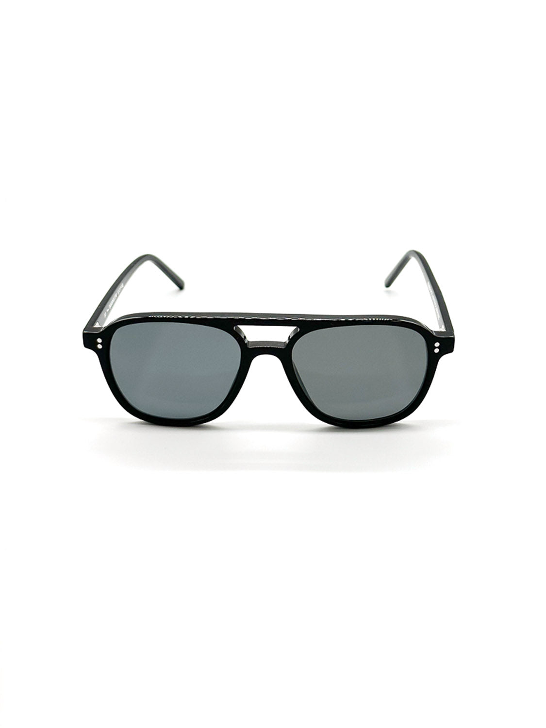 A145G ID Polarized Sunglasses by ID Menswear: black Mazzucchelli acetate rectangular frames with dark CR39 polarized lenses and UV400 protection, displayed on a white background.