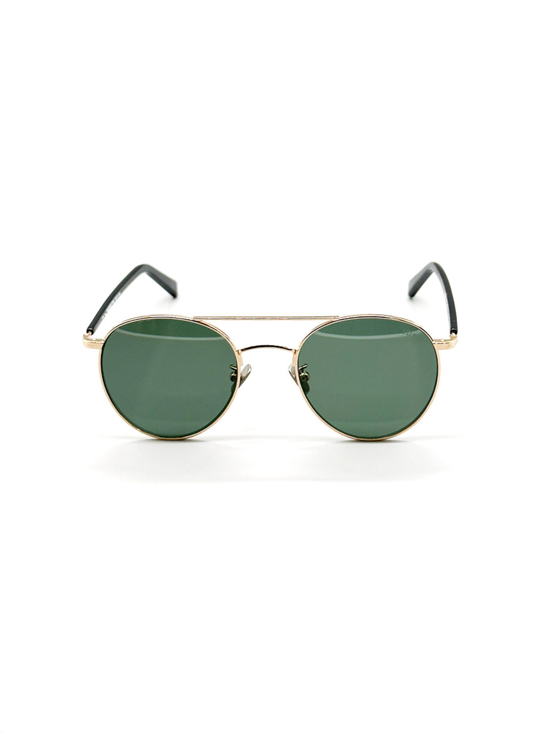 The M433G ID Polarized Sunglasses from ID Menswear feature round gold metal frames and dark green polarized lenses. Set against a white background, this premium accessory combines elegance with superior eye protection.
