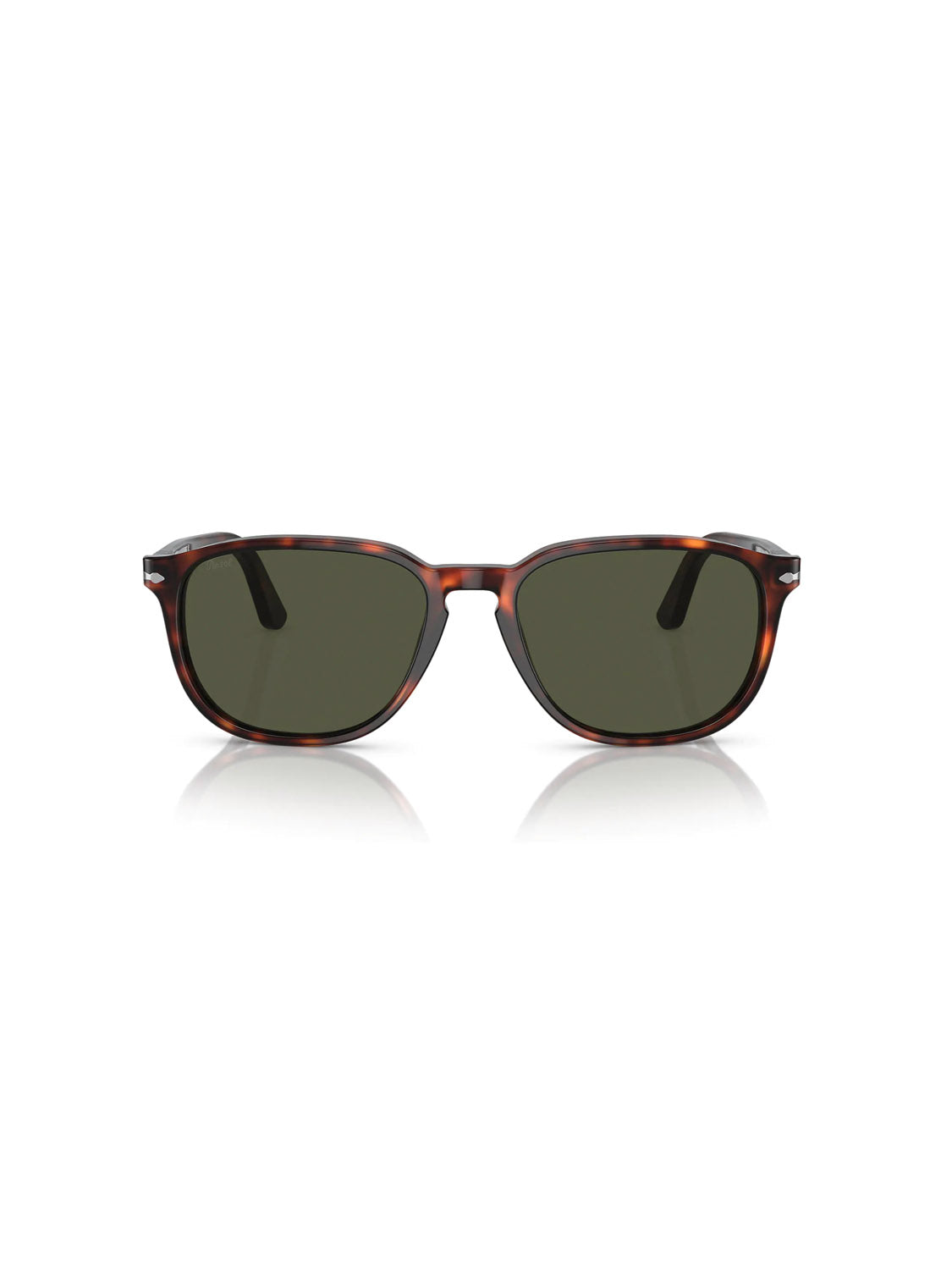 The Persol - PO3019 sunglasses feature a square tortoise-shell design with dark lenses, elegantly presented on a white background. Crafted for both comfort and style, their Crystal Lens Acetate Frame showcases Persols commitment to precision and chic fashion.