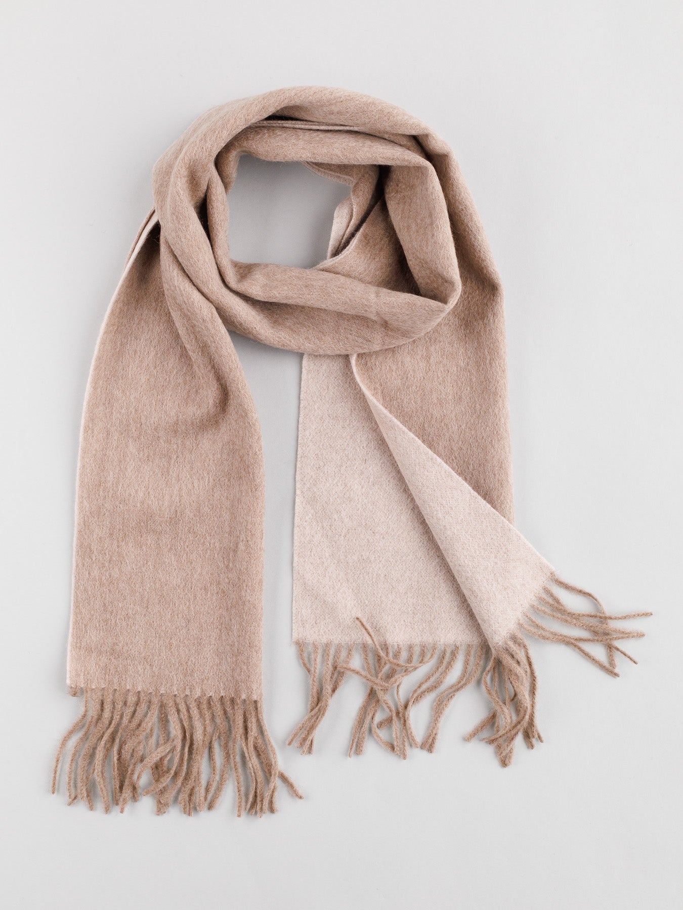 Wool Scarf Two Tone Color with Self-Fringed Ends