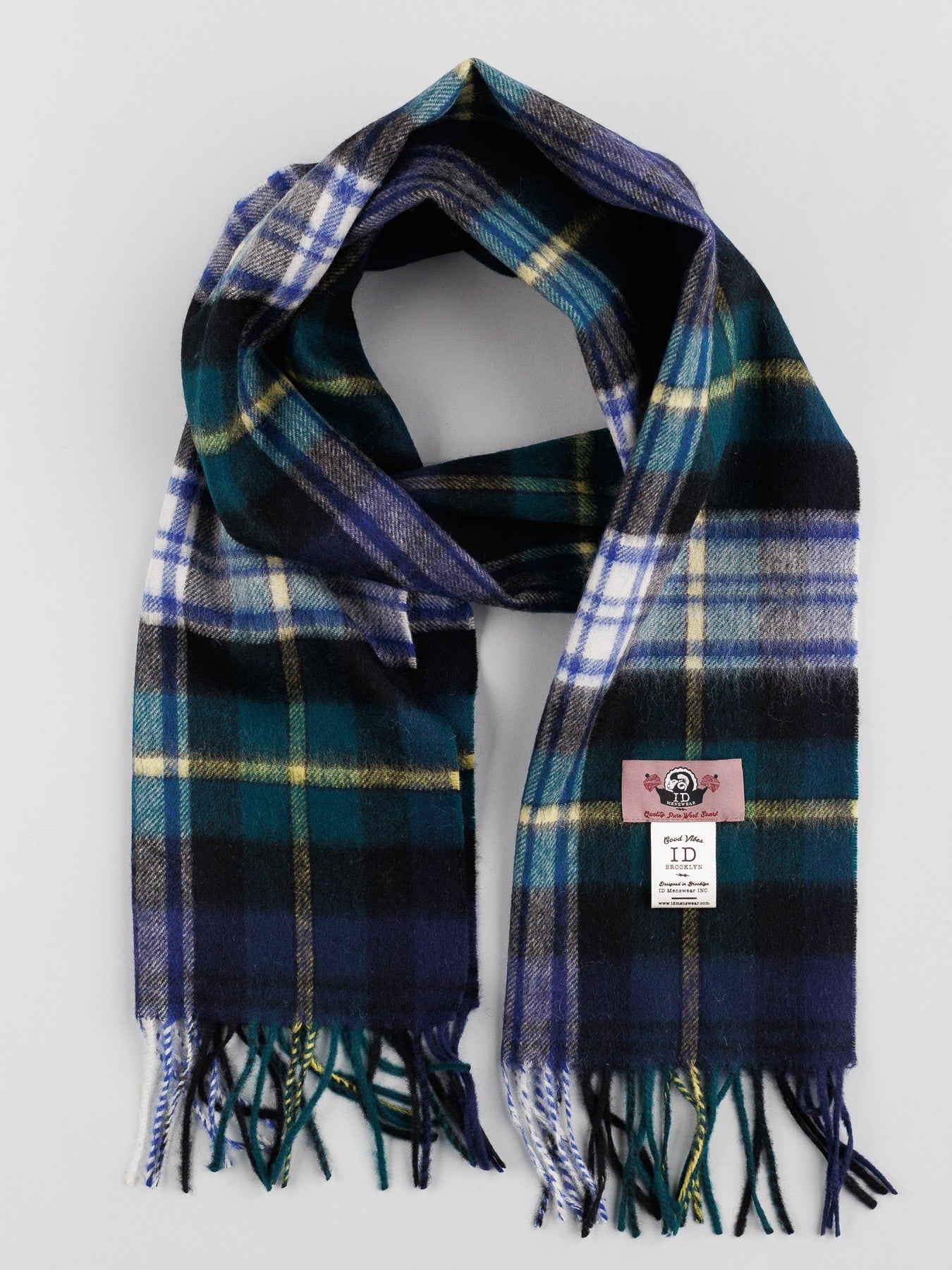 Wool Plaid Scarf with Self-Fringed Ends