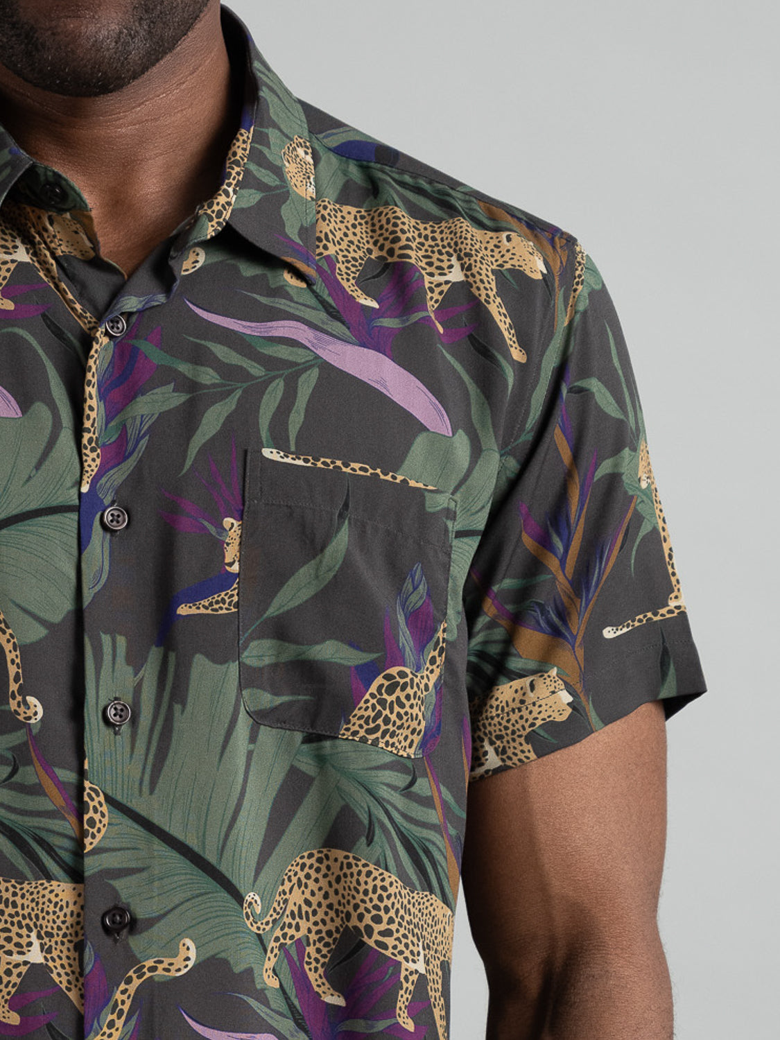 Leopard Short Sleeve Printed Rayon Shirt