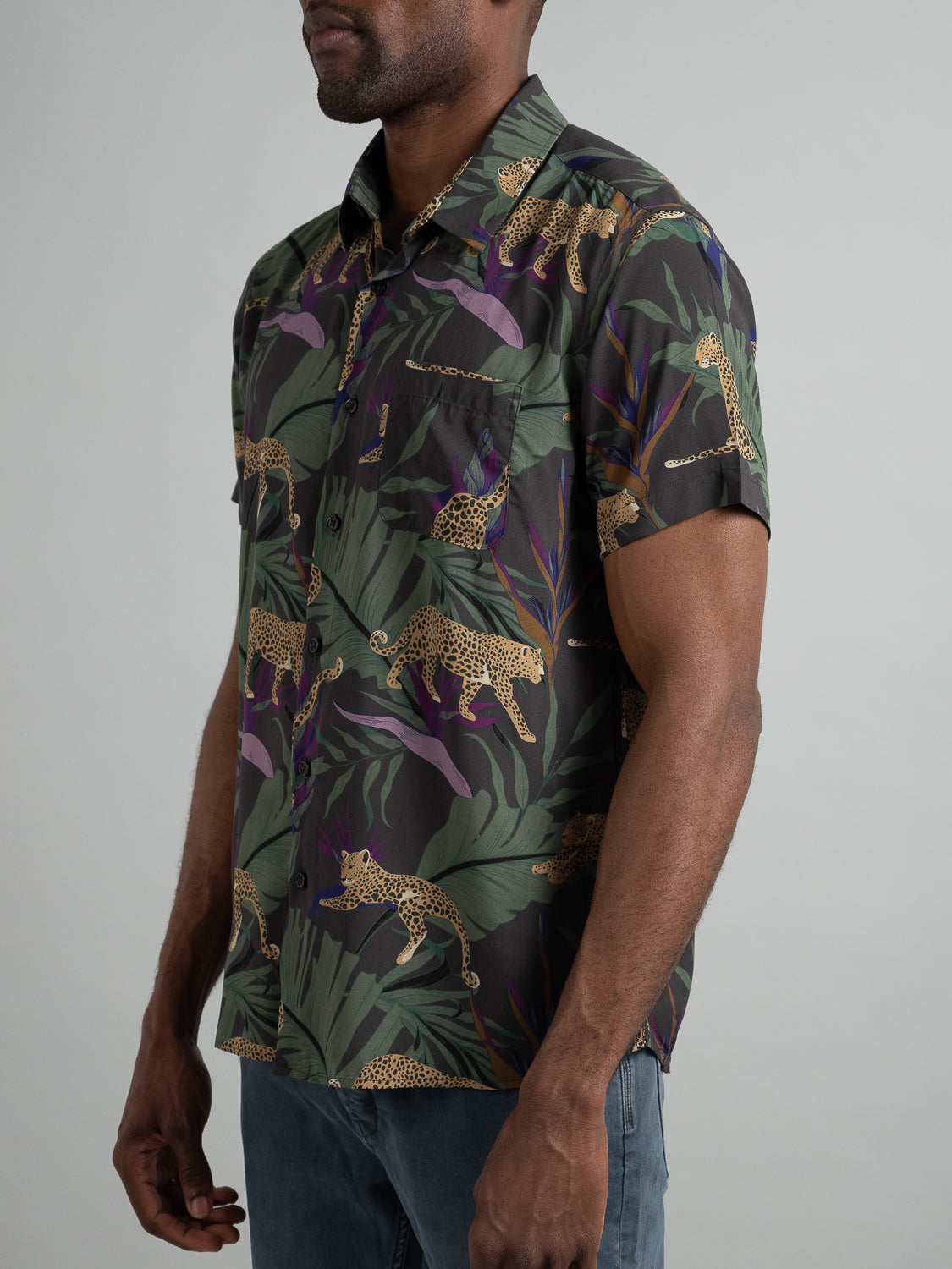 Leopard Short Sleeve Printed Rayon Shirt