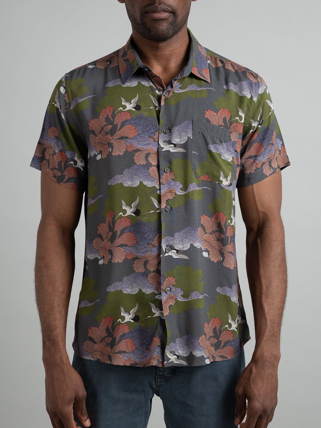 Crane Short Sleeve Printed Rayon Shirt