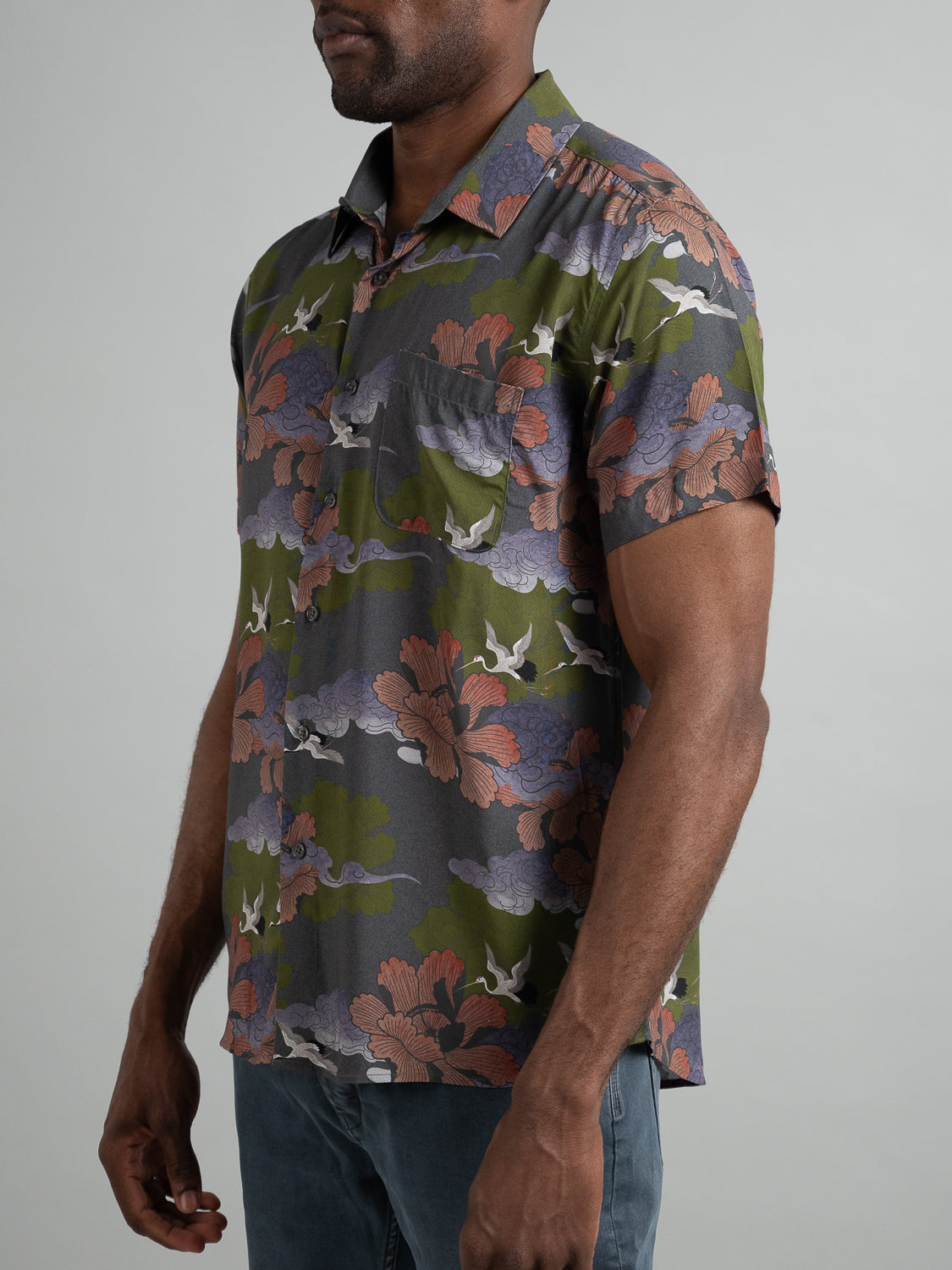 Crane Short Sleeve Printed Rayon Shirt