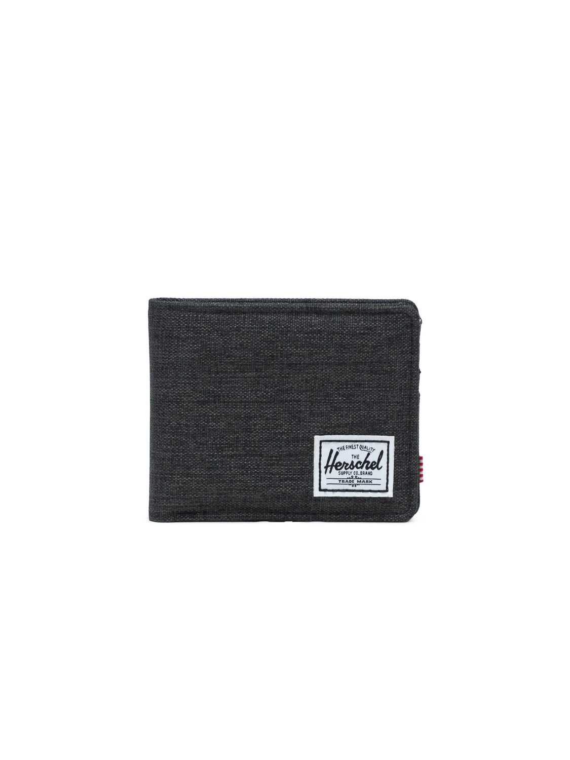 The Herschel Roy Classic Folded Wallet is black with multiple card slots and features a white rectangular Herschel logo patch on the front, shown against a plain white background.