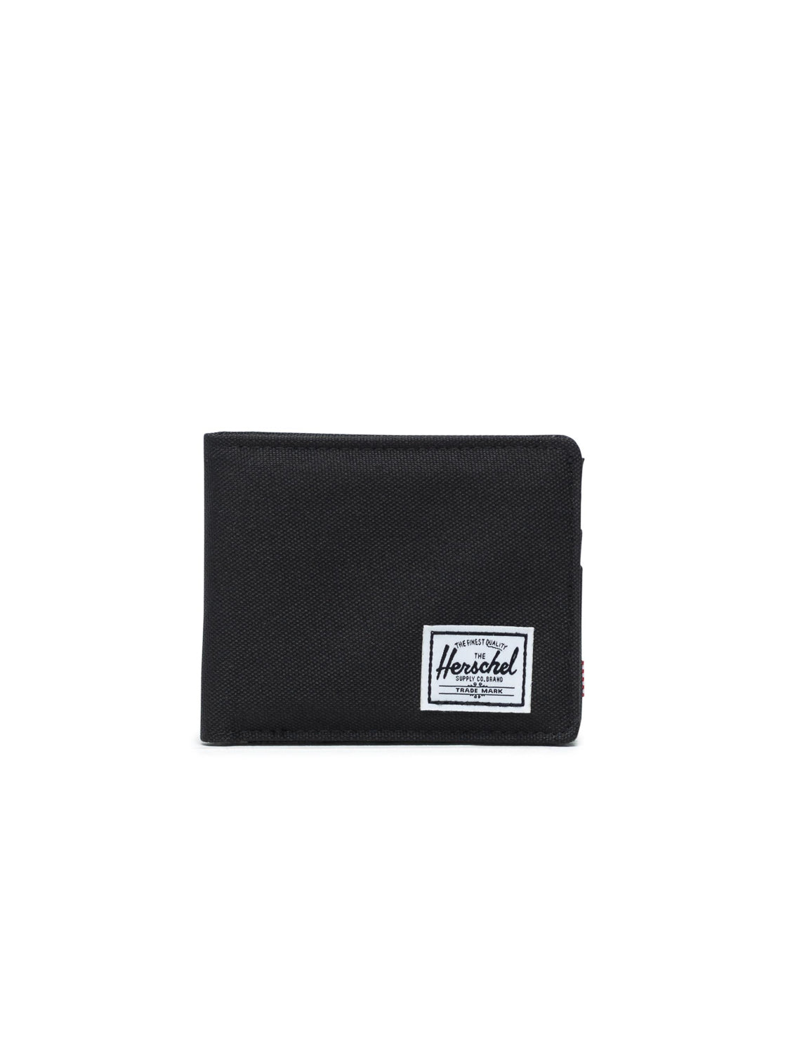 The Roy Classic Folded Wallet by Herschel is a black wallet with multiple card slots and a white rectangular Herschel label on the front, shown on a plain white background.