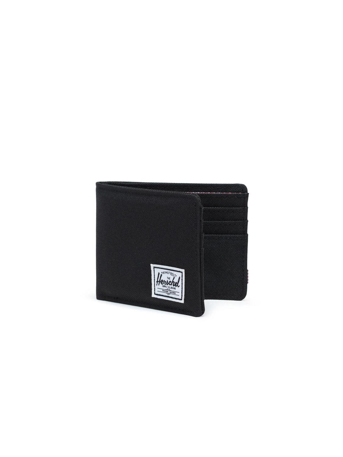 The Herschel Roy Classic Folded Wallet in black features multiple card slots and a small white Herschel logo patch on the front—an ideal everyday wallet, shown upright against a plain white background.