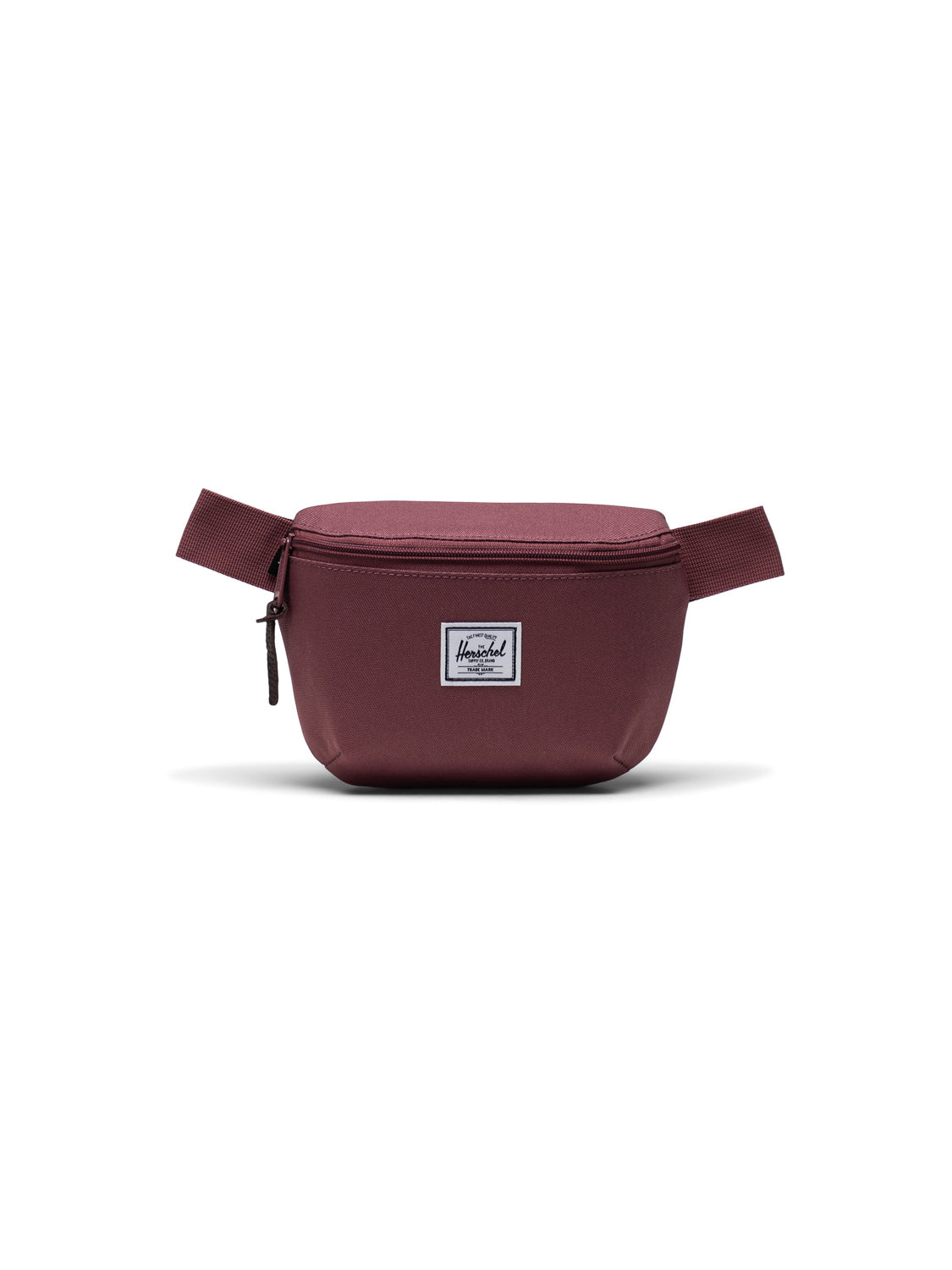 The maroon Herschel Fourteen Hip Pack features an adjustable strap, zippered main compartment, and a white rectangular Herschel Supply Co. label on the front, shown against a plain white background.