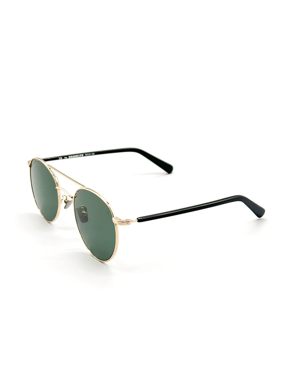 The M433G ID Polarized Sunglasses by ID Menswear feature gold frames and polarized dark lenses against a white backdrop. Black Mazzucchelli Acetate arms, slightly curved, add elegance.