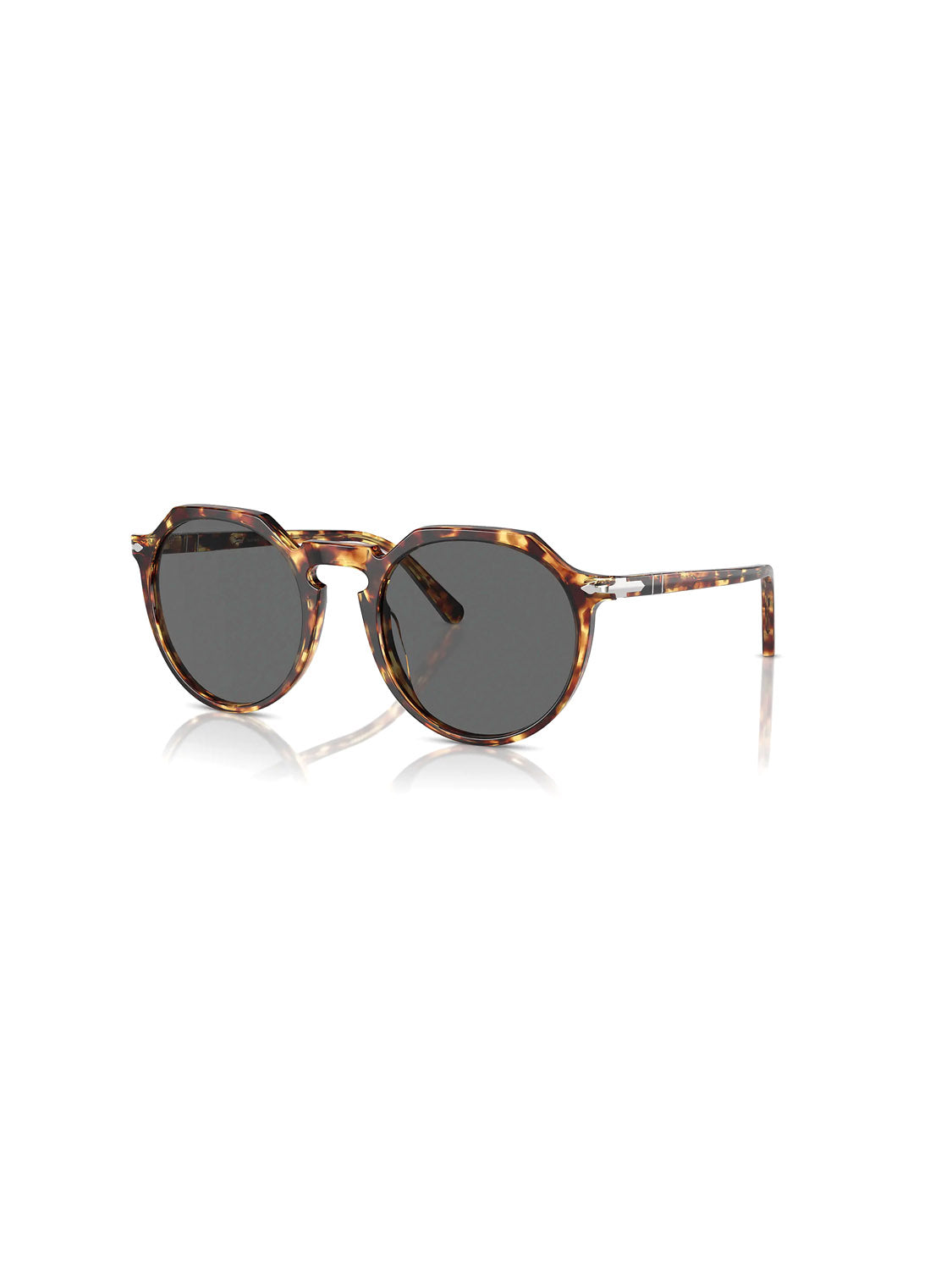 The Persol - PO3281 sunglasses feature a tortoiseshell pattern and crystal lenses that reflect light, complemented by a glossy acetate frame. The vintage design is elegantly showcased on a white background.