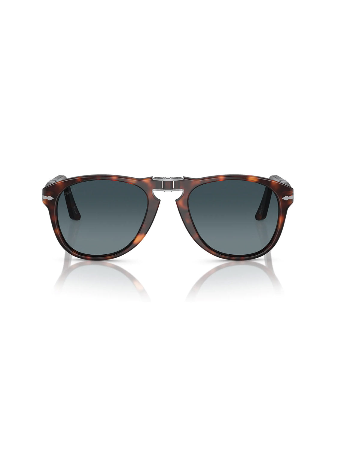 The Persol - PO714 features a tortoiseshell design with dark crystal polarized lenses, an acetate frame, and metallic bridge and hinge details, all displayed against a white backdrop.