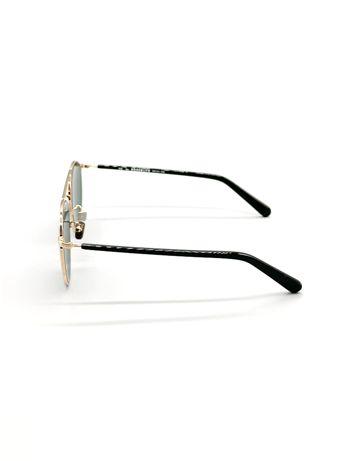 The M433G ID Polarized Sunglasses by ID Menswear showcase a side view with black temples, gold frames, and polarized lenses against a white background.