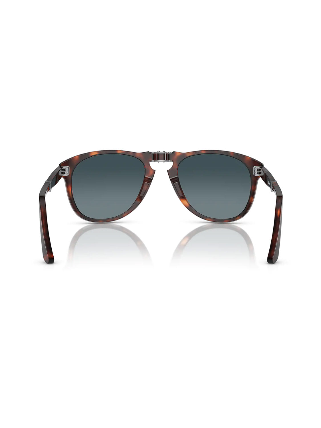 The Persol - PO714 Polarized Lens sunglasses showcase a tortoiseshell acetate frame with round crystal polarized lenses and a metal bridge, viewed from the front.