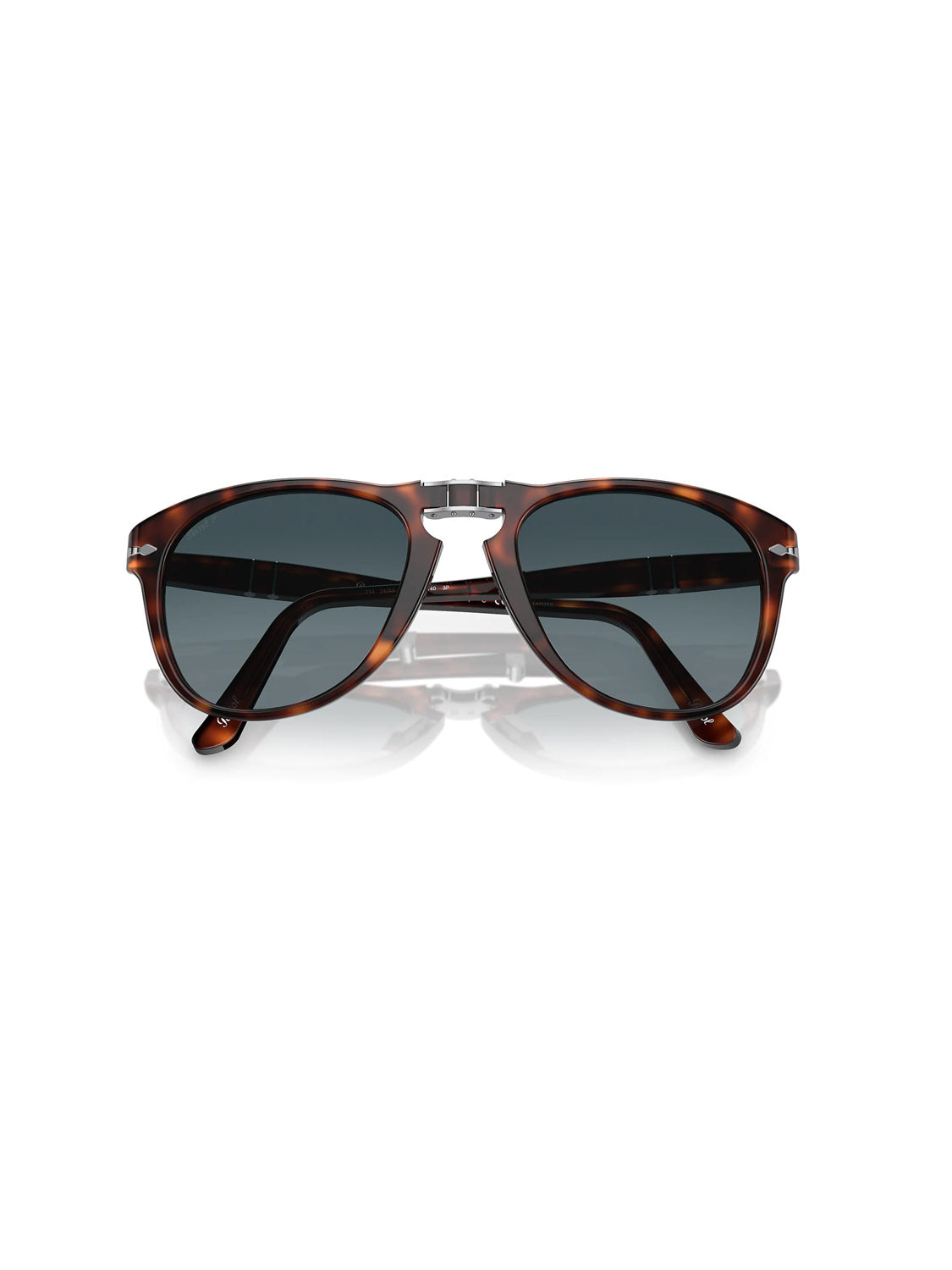 The Persol PO714 sunglasses have a tortoiseshell acetate frame, metal nose bridge, and crystal polarized lenses; displayed front view on a white background.