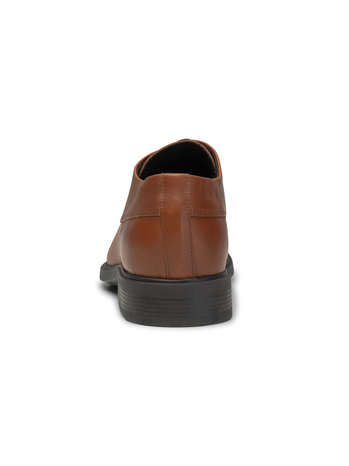 The Linea Derby Style by Shoe The Bear is crafted from rich brown leather with a recycled rubber sole. Set against a white background, it highlights its smooth texture and classic design, showcasing eco-conscious elegance through sustainable materials.