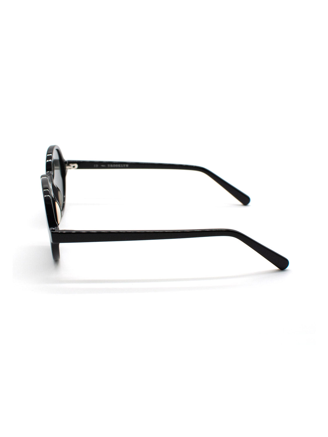 Side view of A308C1G ID Polarized Sunglasses by ID Menswear, featuring black rectangular Mazzucchelli Acetate frames, straight temples, and CR39 polarized lenses, displayed on a white background.