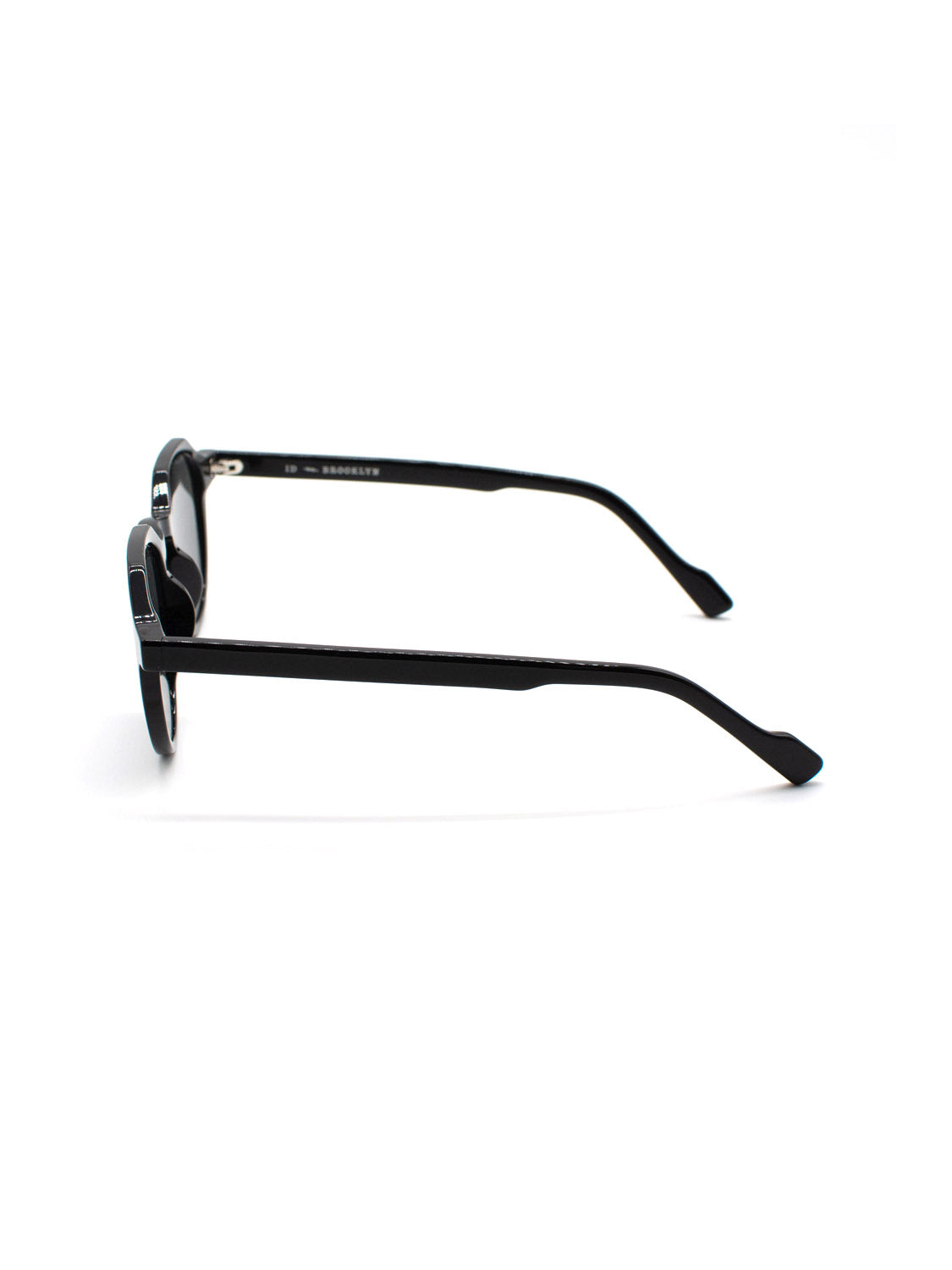 A343C1G ID Polarized Sunglasses by ID Menswear shown from the side on a white background, highlighting the black round frames and Mazzucchelli Acetate arms.