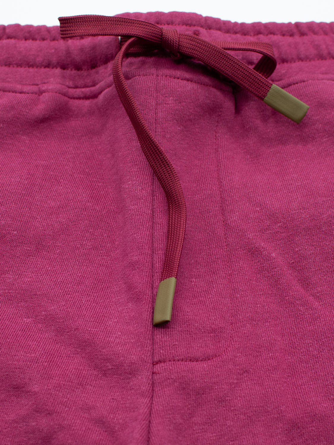 Close-up of Walker Hemp Cotton Terry Short by ID Menswear, featuring an elastic waistband with a matching drawstring. The plastic-tipped drawstring enhances durability, while the organic cotton fabric promises softness and casual comfort.