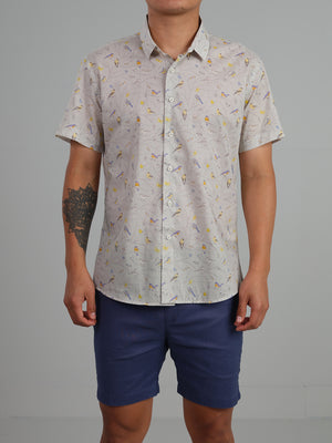 Birds - Short sleeve 100% cotton printed shirt