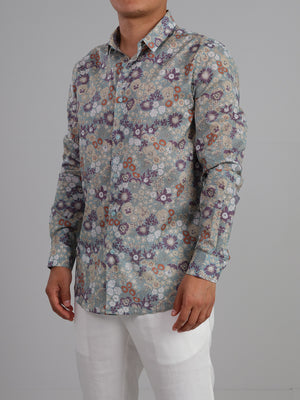 Sky Meadow - Long sleeve 100% cotton printed shirt