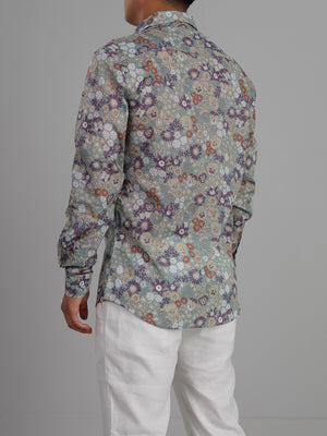 Sky Meadow - Long sleeve 100% cotton printed shirt
