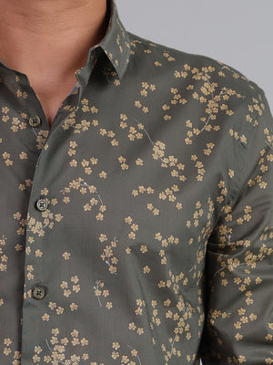 Olive Bloom - Long sleeve 100% cotton printed shirt