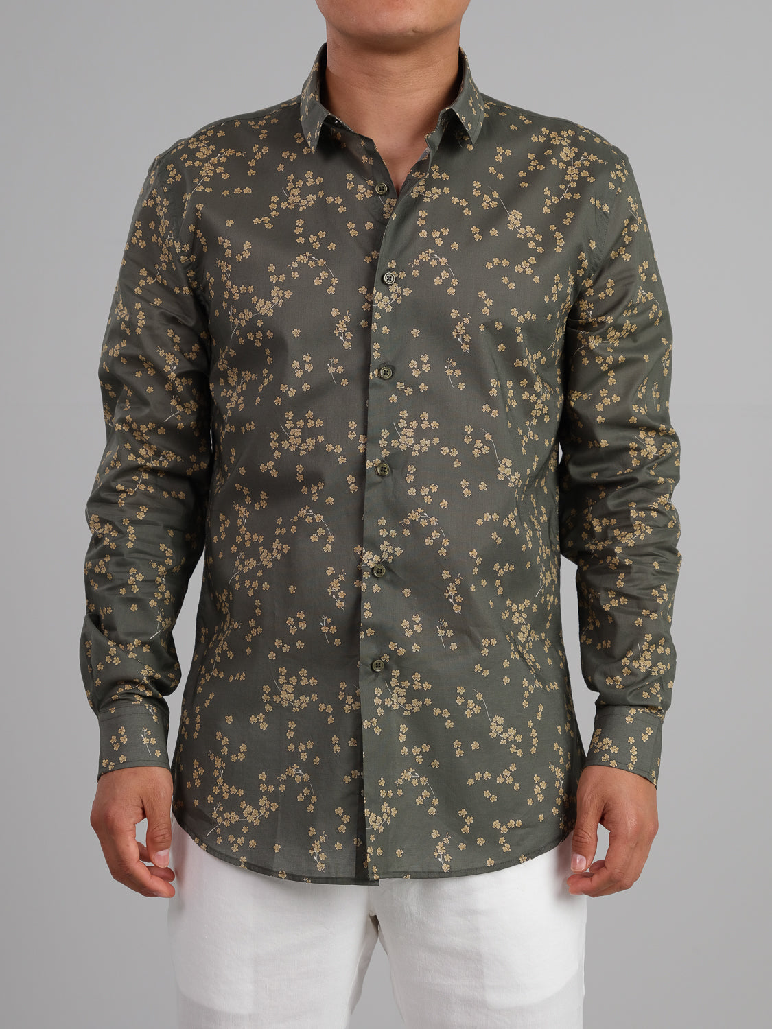 Olive Bloom Long Sleeve 100% Cotton Printed Shirt
