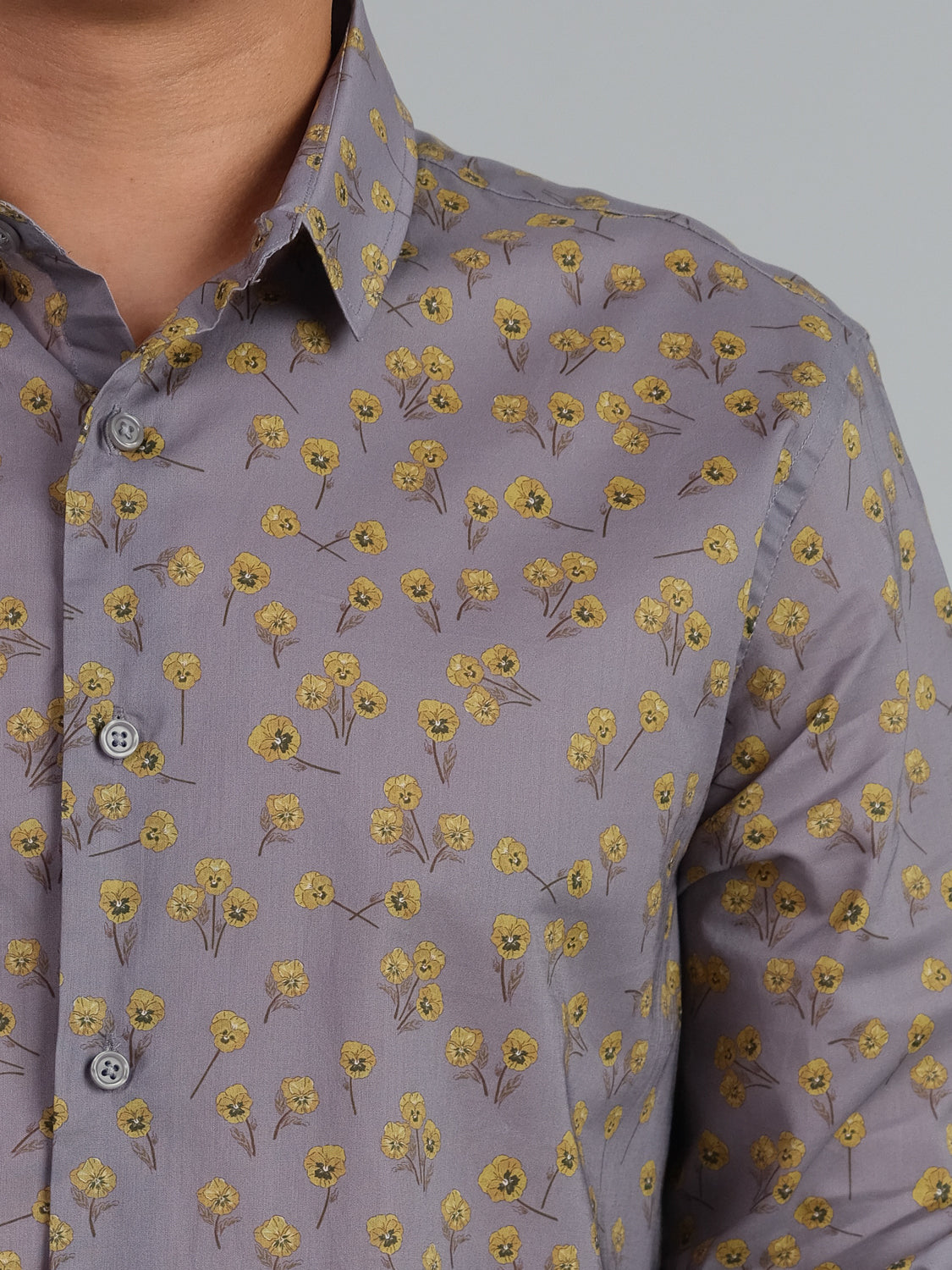 Yellow Pansies Long Sleeve 100% Cotton Printed Shirt