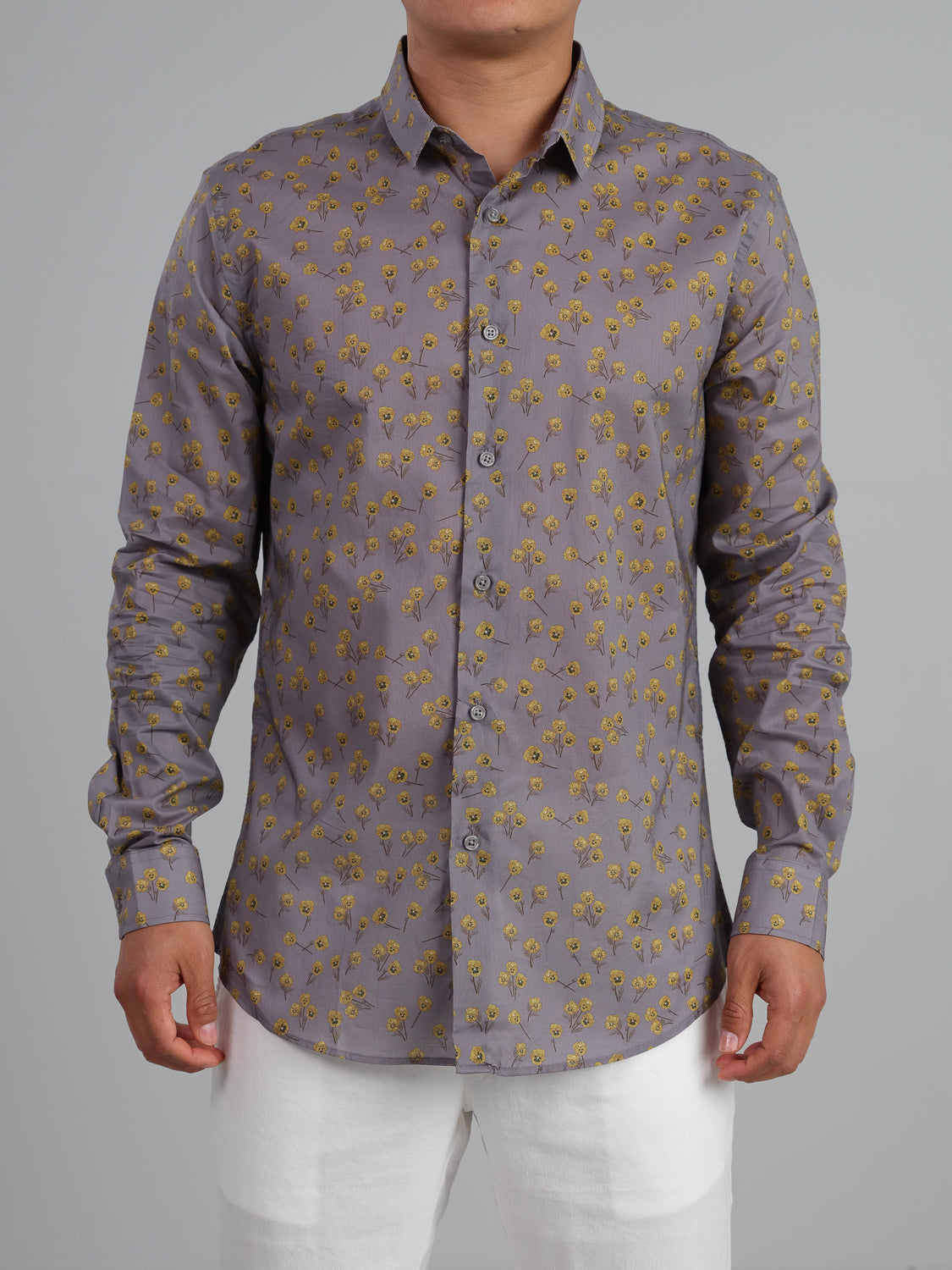 Yellow Pansies Long Sleeve 100% Cotton Printed Shirt