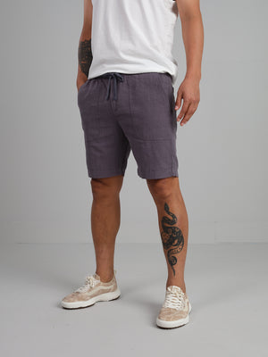 Marine - Linen blend drawstring shorts