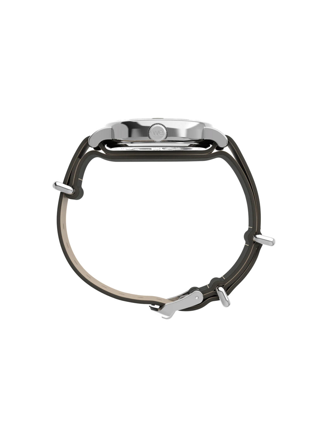 Featuring a sleek silver case, the Timex Weekender 40mm Leather Strap Watch showcases a dark green eco-friendly strap with a buckle closure and the charm of an INDIGLO® backlight, emphasizing its thin profile.