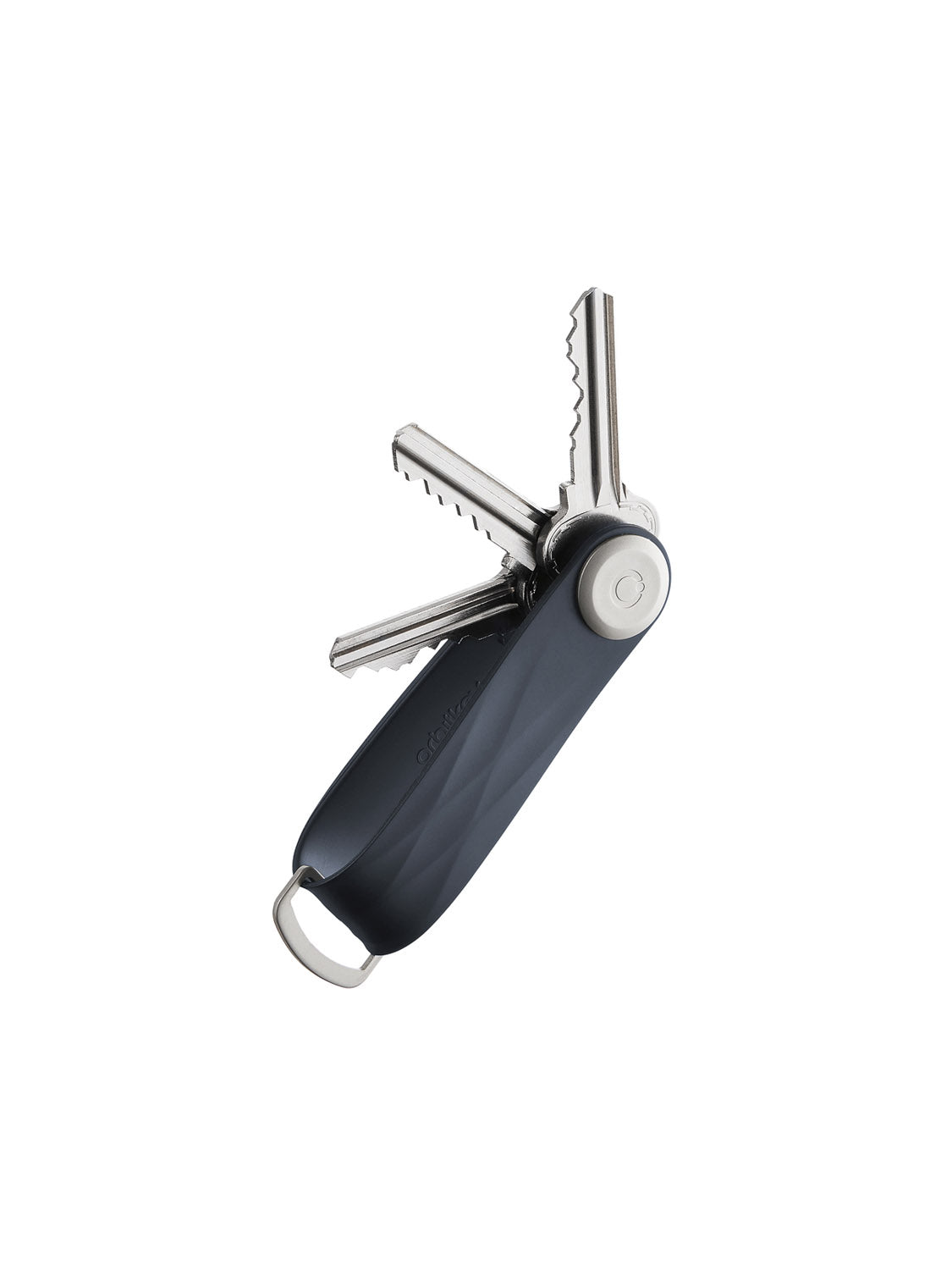 The Orbitkeys Key Organizer Rubber Active is a compact black organizer that holds up to five metal keys, fanned out like a pocket knife, with a metal loop for keyrings—keeping your everyday carry secure, organized, and silent.