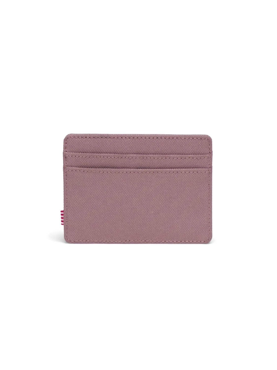 The Herschel Charlie Cardholder Wallet in mauve features RFID blocking and two front card slots, shown against a plain white background.