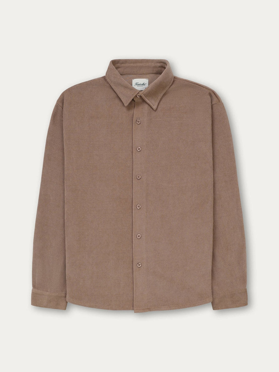 The Kuwalla Chenille Shirt is a long-sleeved, light brown button-up with a collar, shown on a plain white background.