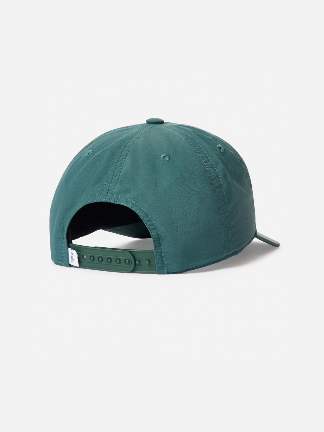 The Katin Easy Emblem Hat, shown from the back on a white background, is a teal green nylon baseball cap featuring a Snapback closure and a small white tag on the left side.