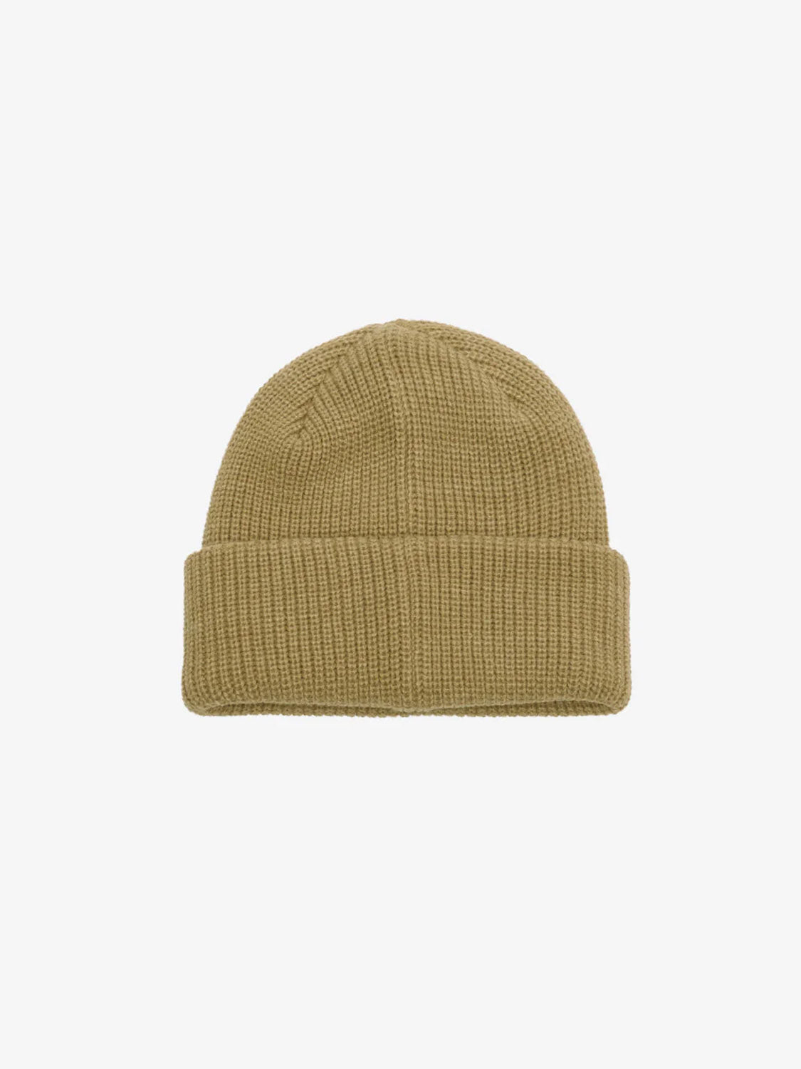 The Obey Future Beanie is a tan, ribbed knit mid beanie made from 100% acrylic, featuring a folded cuff and subtle Obey embroidery, shown on a plain white background.