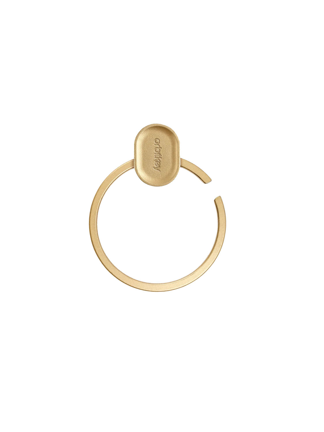 The Orbitkeys Key Ring V2 features a gold stainless steel oval plate engraved with "Calvin." Designed with an open side for easy key addition, it comes against a white background.