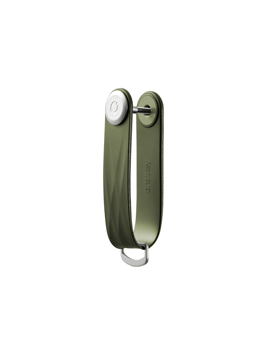 The Orbitkeys Key Organizer Rubber Active is a green key holder with a metallic button and loop, designed to keep keys neatly stacked, silent, compact, stylish, and durable.